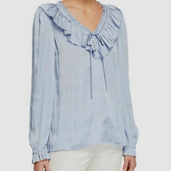 Paige Blue Aliza Ruffled Neck Tie Satin Top - Picture 1 of 4